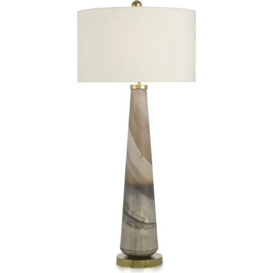 Furling Buffet Lamp by John-Richard in brass, cream, white. Made from brass, cotton, glass in a eclectic & global style.