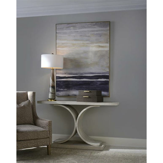 Furling Buffet Lamp by John-Richard in brass, cream, white. Made from brass, cotton, glass in a eclectic & global style.
