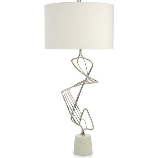 Wave Table Lamp by John-Richard in nickel, stainless steel, white. Made from cotton, nickel, steel in a modern style.