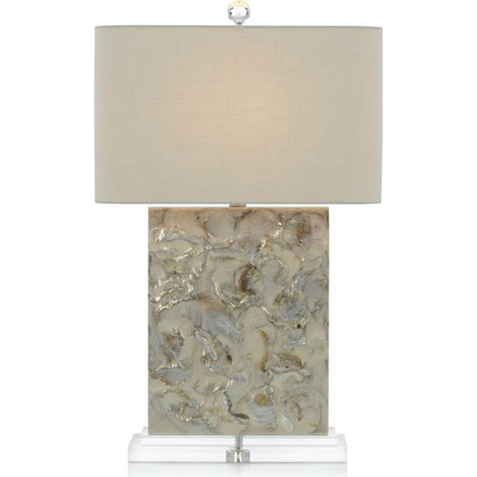 Creamy White and Sultry Grey Table Lamp by John-Richard in clear, gray, nickel, white. Made from nickel in a transitional style.
