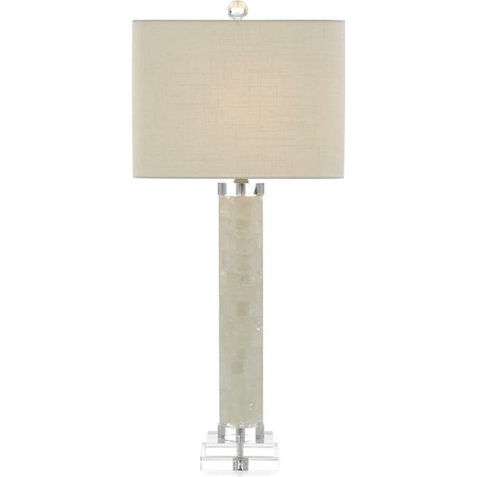 White Calcite and Quartz Table Lamp by John-Richard in clear, nickel, white. Made from nickel in a transitional style.
