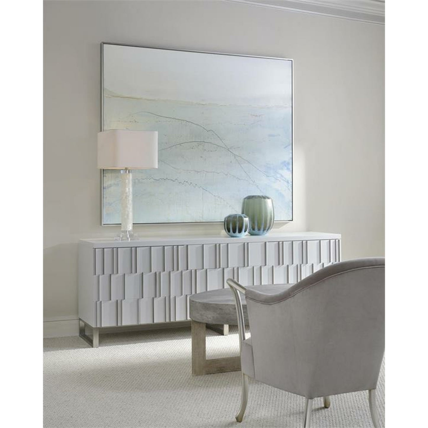 001 SR-866144 | Lifestyle | White Calcite and Quartz Table Lamp by John-Richard in clear, nickel, white. Made from nickel in a transitional style.