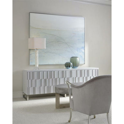 White Calcite and Quartz Table Lamp by John-Richard in clear, nickel, white. Made from nickel in a transitional style.