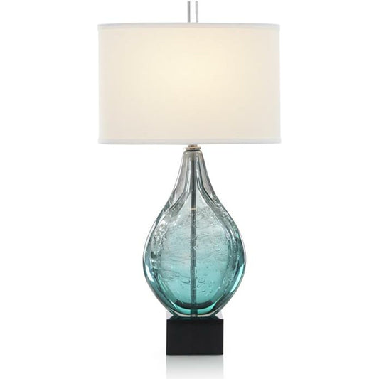 Art Glass Table Lamp by John-Richard in azure, black, clear, nickel, white. Made from glass, nickel in a coastal style.