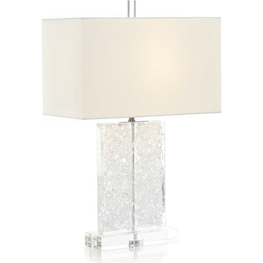 Glass and Acrylic Formed Table Lamp by John-Richard in nickel, white. Made from acrylic, crystal, glass, nickel in a transitional style.