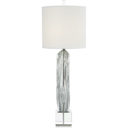 Argentine Art Glass Buffet Lamp by John-Richard in blue, clear, gray, nickel, white. Made from crystal, glass, nickel in a modern style.