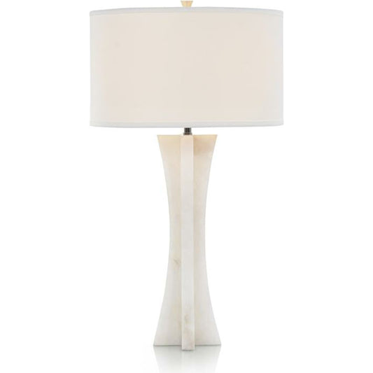 Alabaster Intersecting Table Lamp by John-Richard in alabaster, nickel. Made from alabaster stone, nickel, linen, silk in a modern style.