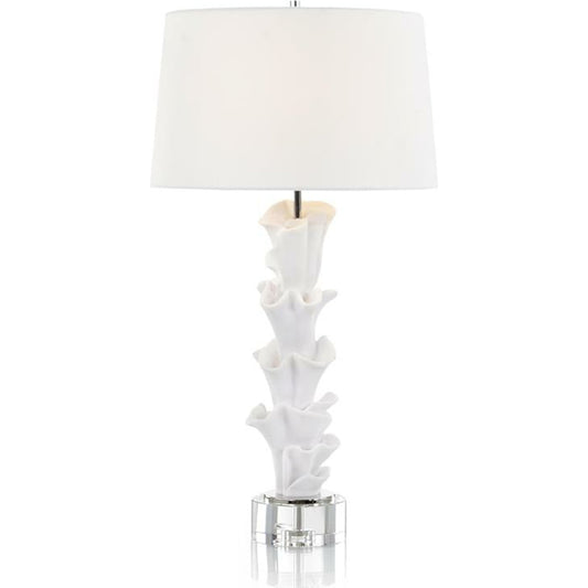 Sculptural Coral Table Lamp by John-Richard in nickel, white. Made from crystal, nickel in a coastal style.