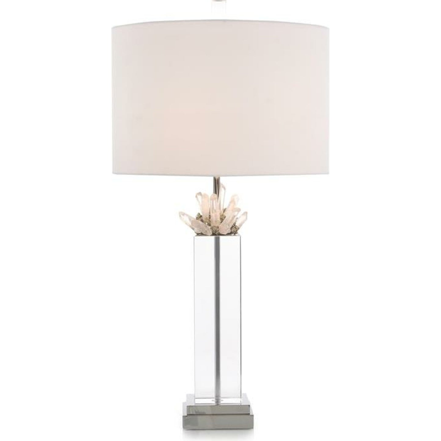 001 SR-865260 | Primary Silo | Quartz and Pyrite on Crystal Table Lamp by John-Richard in nickel, stainless steel, white. Made from crystal, nickel, steel in a transitional style.