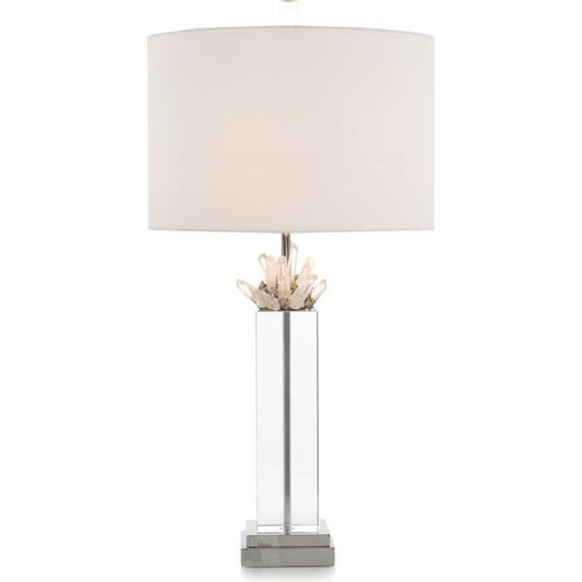 Quartz and Pyrite on Crystal Table Lamp by John-Richard in nickel, stainless steel, white. Made from crystal, nickel, steel in a transitional style.