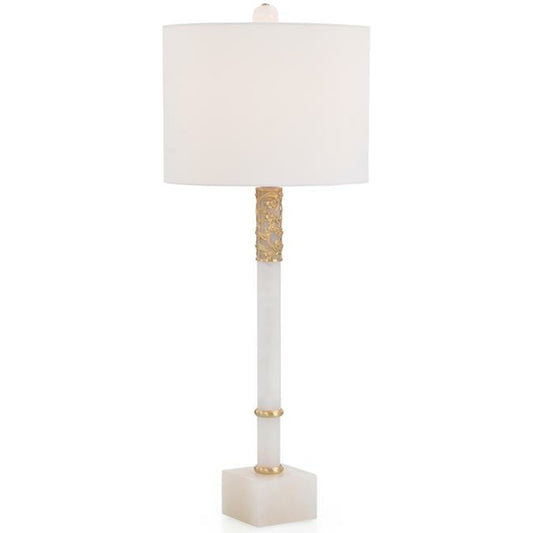 Alabaster with Filigree Overlay by John-Richard in alabaster, brass, white. Made from brass in a transitional style.