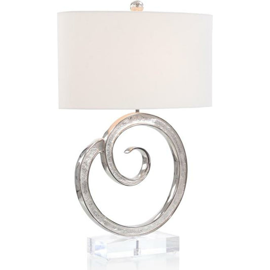 Spiral Table Lamp by John-Richard in silver, white and nickel, white. Made from cotton, nickel in a modern style.