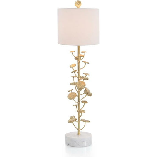 Brass Plated Table Lamp by John-Richard in brass, white. Made from brass, cotton in a coastal style.