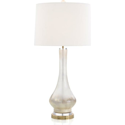 Luminescent Table Lamp by John-Richard in brass, white. Made from brass, cotton, glass in a transitional style.