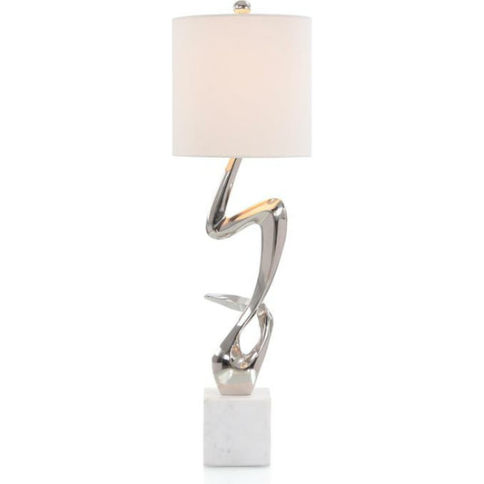 Sculpted Table Lamp by John-Richard in nickel, white. Made from cotton, nickel in a modern style.