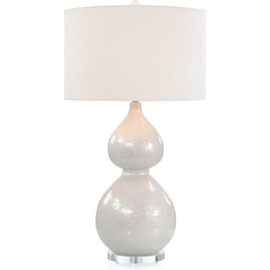 Pearlized Gourd Table Lamp by John-Richard in nickel, white. Made from cotton, glass, nickel in a modern style.