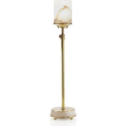 Honey Brass and Alabaster Buffet Lamp by John-Richard in alabaster, brass, white. Made from brass in a transitional style.