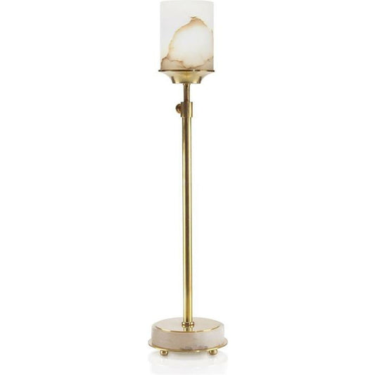 Honey Brass and Alabaster Buffet Lamp by John-Richard in alabaster, brass, white. Made from brass in a transitional style.