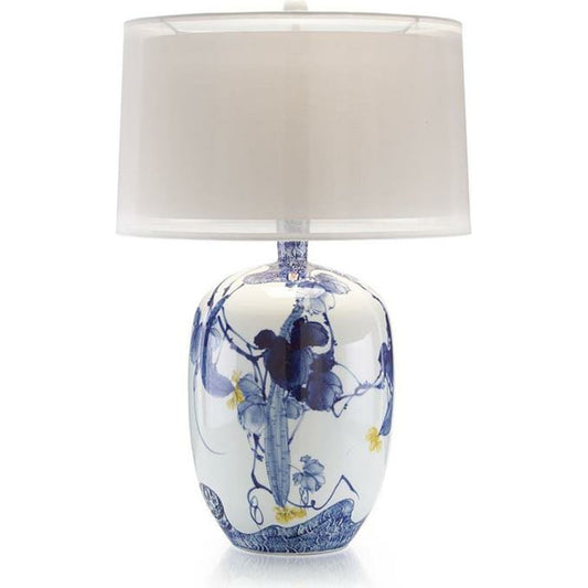 Asian Gardens Table Lamp by John-Richard in blue, white, yellow. Made from unique in a transitional style.