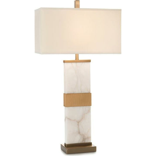 Alabaster Column Table Lamp by John-Richard in alabaster, brass, white. Made from brass in a transitional style.