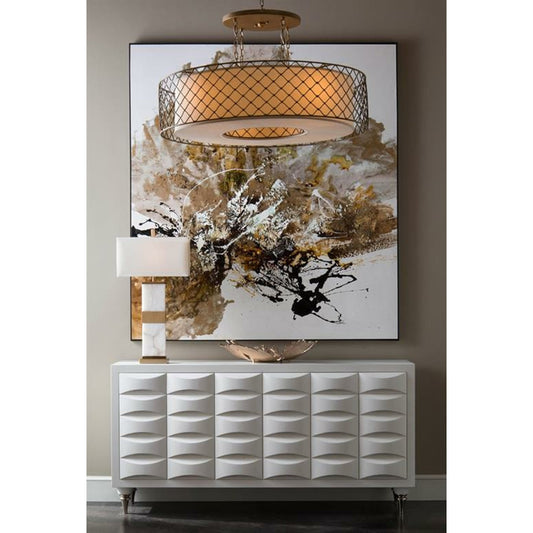 Alabaster Column Table Lamp by John-Richard in alabaster, brass, white. Made from brass in a transitional style.