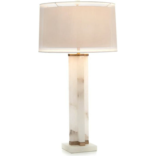 Alabaster Cross Table Lamp by John-Richard in alabaster, bronze, gold, white. Made from bronze, cotton in a transitional style.