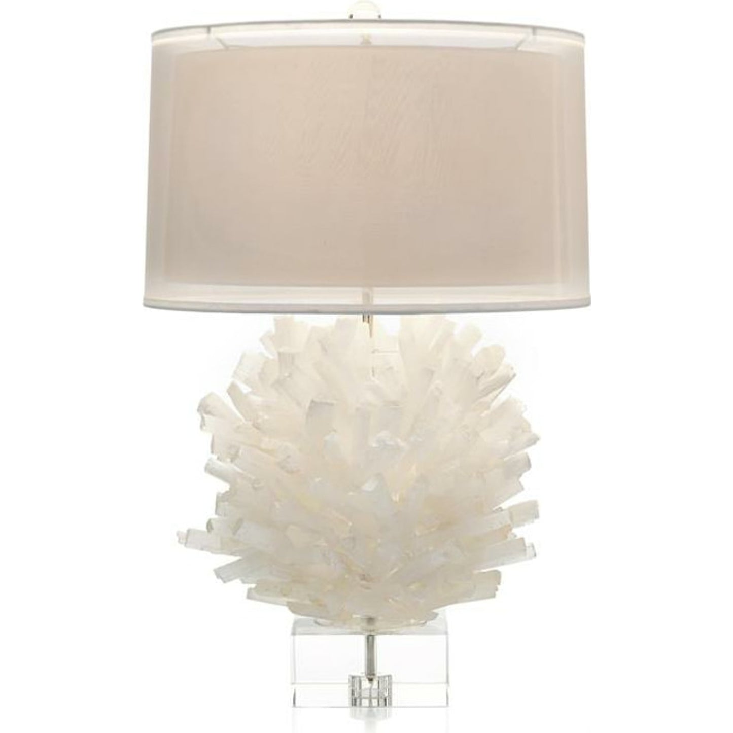 000 SR-865472 | Primary Silo | Selenite Table Lamp I by John-Richard in clear, nickel, white. Made from crystal, nickel in a coastal style.