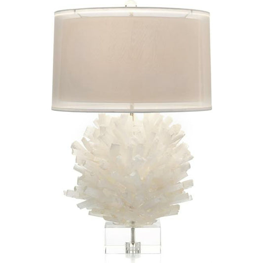 Selenite Table Lamp I by John-Richard in clear, nickel, white. Made from crystal, nickel in a coastal style.
