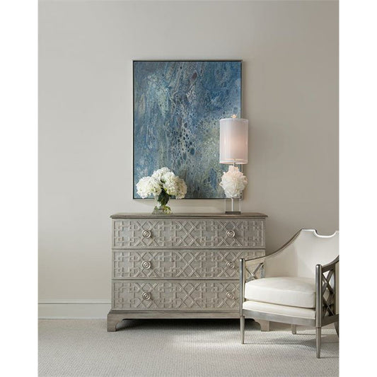 Celene Lamp by John-Richard in clear, gray, nickel, white. Made from crystal, nickel in a coastal style.