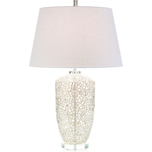 Silver Vines Table Lamp by John-Richard in nickel, clear. Made from brass, acrylic linen, styrene in a coastal style.