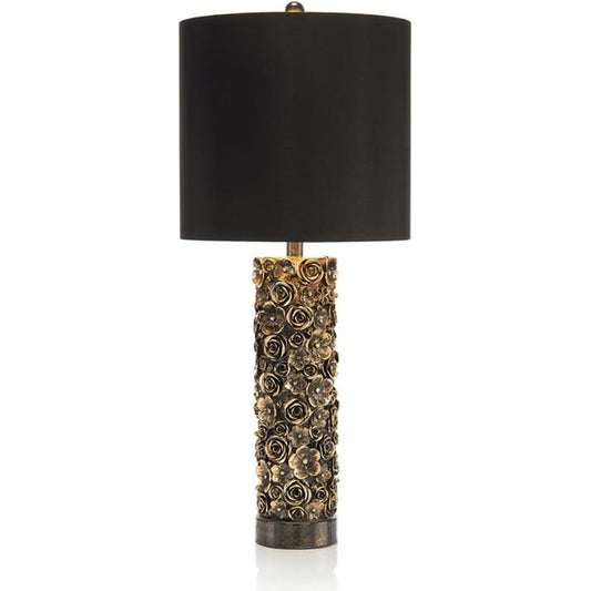 Distressed Blooms Table Lamp by John-Richard in black, brass, gold. Made from brass in a modern style.