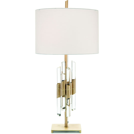 Metal, Glass Rod Table Lamp by John-Richard in antique brass, clear. Made from brass, crystal in a transitional style.