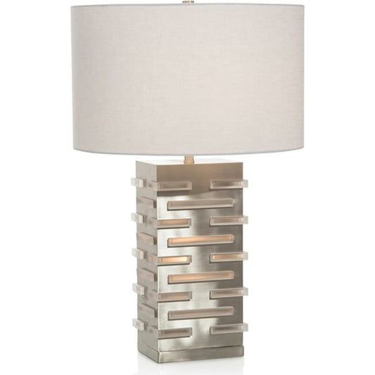 Acrylic Blocks Illuminating Table Lamp by John-Richard in nickel, white. Made from acrylic, nickel in a modern style.