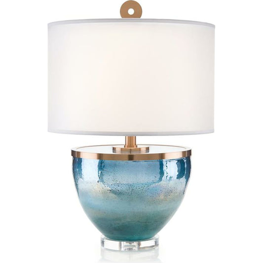 Islamorada Table Lamp by John-Richard in blue, bronze, white. Made from bronze, crystal, glass in a coastal style.
