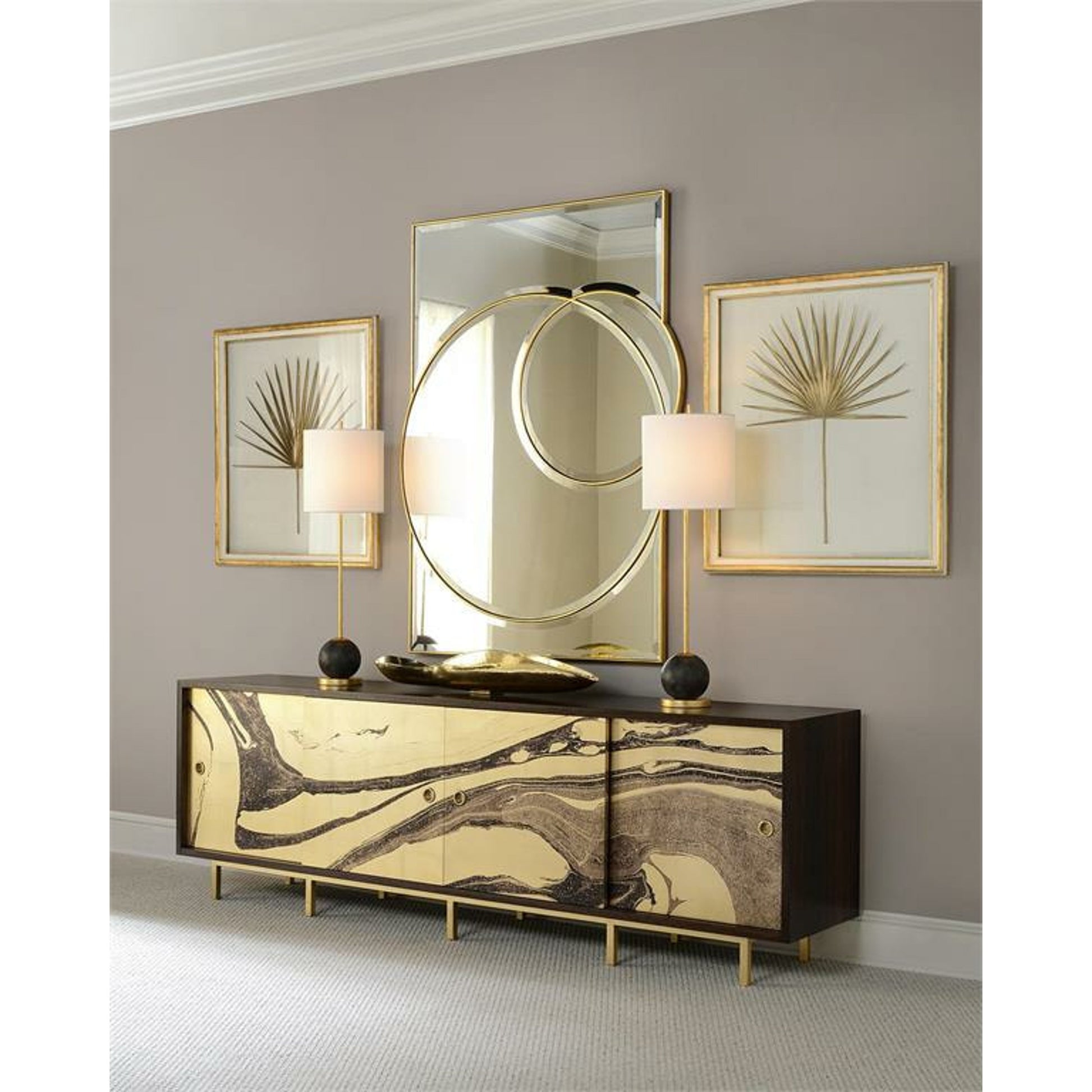 Concrete Sphere Buffet Lamp by John-Richard in bronze, gold, white. Made from bronze in a transitional style.