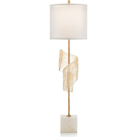 Furls of White Buffet Lamp by John-Richard in alabaster, brass, clear, gold, white. Made from brass, glass in a modern style.