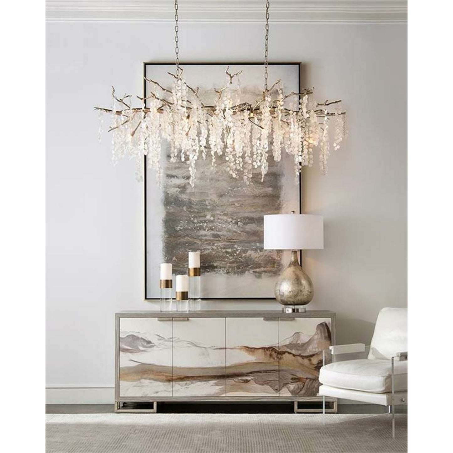 001 SR-865889 | Lifestyle | Table Lamp in Weathered Finish by John-Richard in clear, nickel, silver, white. Made from acrylic, cotton, glass, nickel in a transitional style.