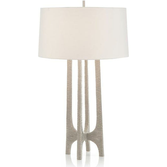 Textured Arc Table Lamp by John-Richard in nickel, white. Made from cotton, metal, nickel in a modern style.