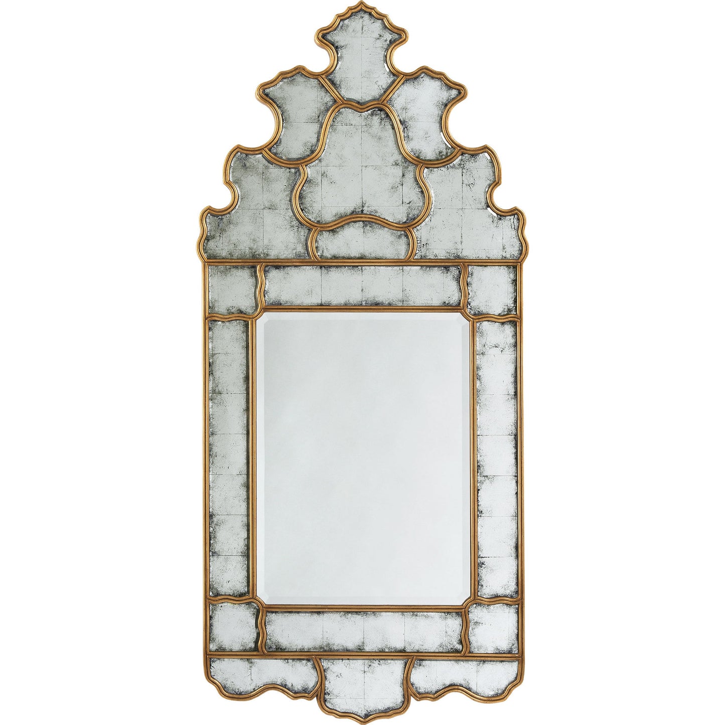000 SR-771830 | Primary Silo | Isabella Mirror by John-Richard in natural and old gold. Made from acacia wood, eglomise, clear mirror with bevel in a cottage & farmhouse style.