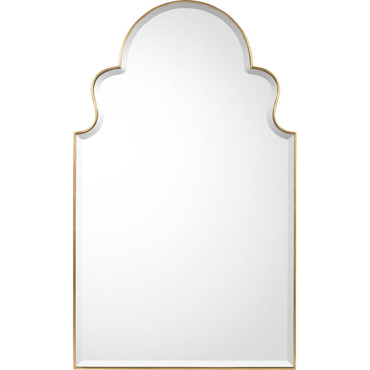Aylesham Mirror by John-Richard in gold and gold. Made from mdf, acacia solids, celtis veneer, modern mirror with bevel in a transitional style.