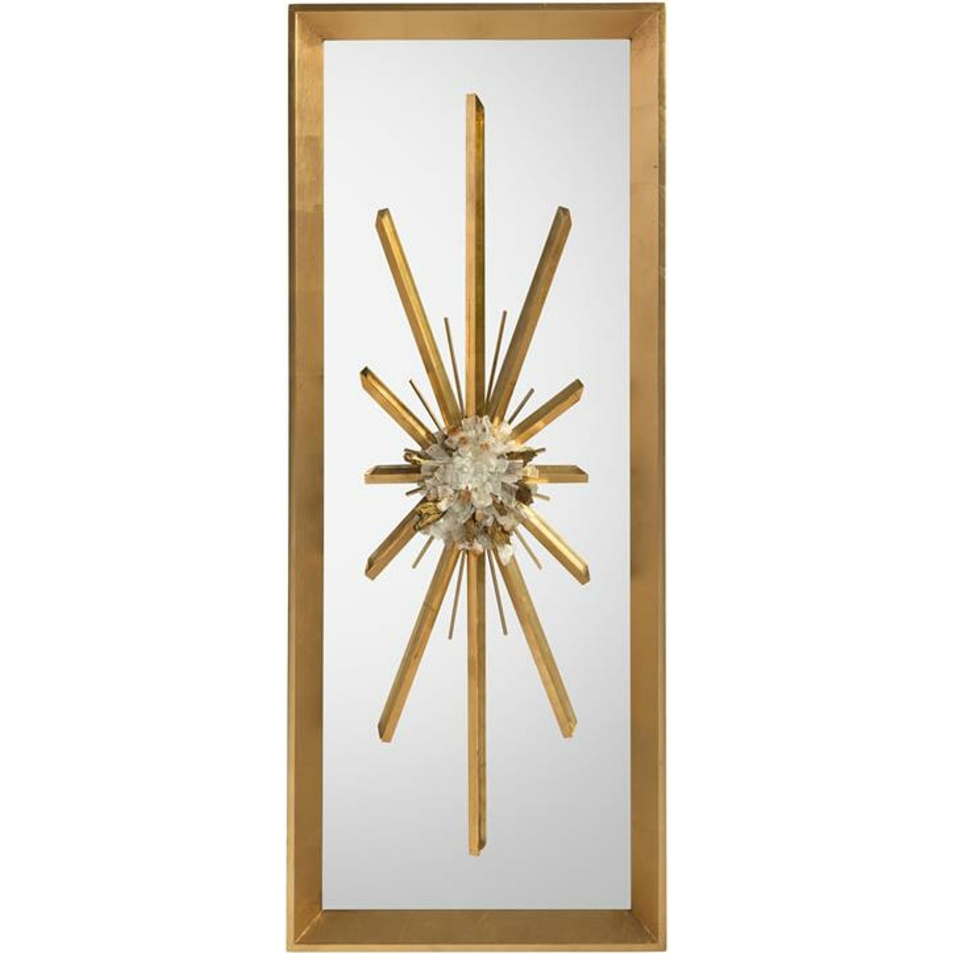 Golden Crystal Burst Mirror I by John-Richard in gold. Made from crystal in a transitional style.