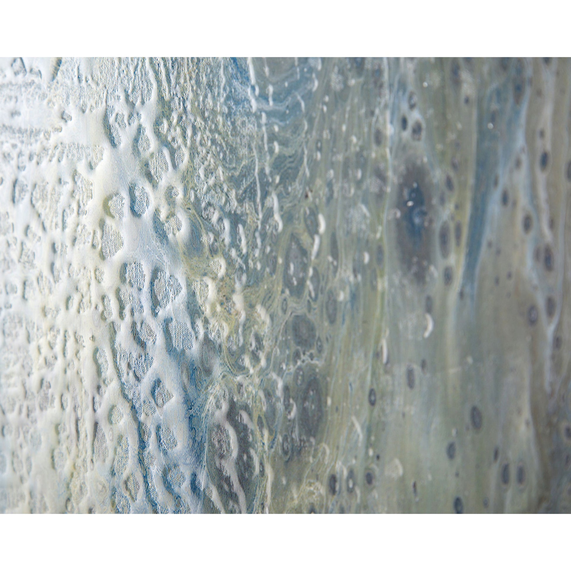 Pavo Mirror by John-Richard in natural and resin over giclee. Made from mirror, canvas, poplar wood, mdf, epoxy resin, pterosernum javanicus wood in a coastal style.