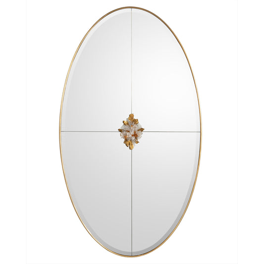 Gadlas Mirror by John-Richard in gold and exotic gold. Made from acacia, mdf, celtis veneer, selenite in a transitional style.