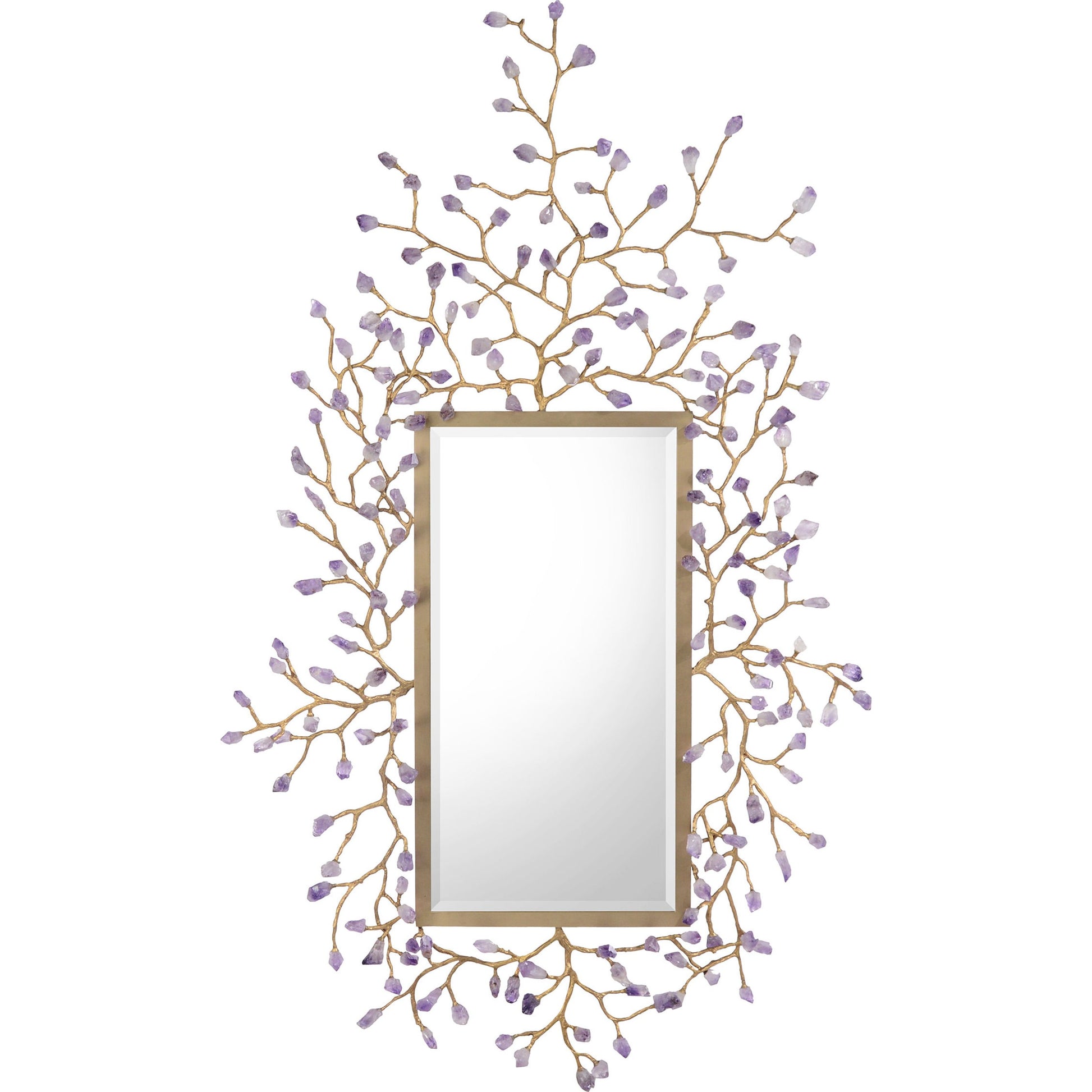 Budding Mirror by John-Richard in amethyst, brass and brass. Made from brass, mirror, amethyst in a transitional style.