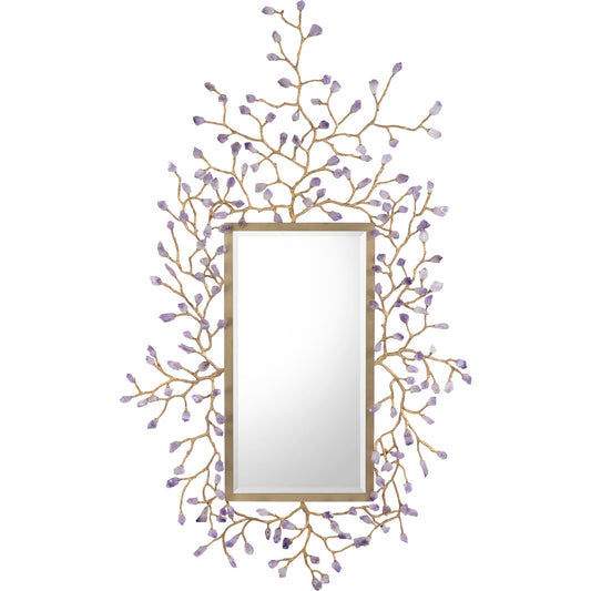 Budding Mirror by John-Richard in amethyst, brass and brass. Made from brass, mirror, amethyst in a transitional style.