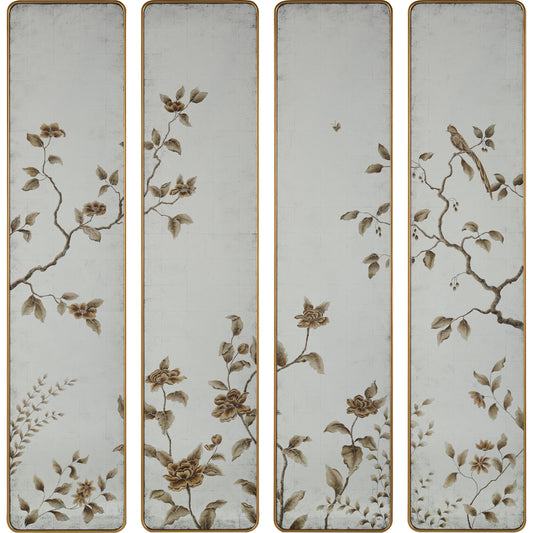 Ashmill Mirror Panels by John-Richard in gold and aztec gold, painted eglomise. Made from mdf, beech, glass, metal hangers in a cottage & farmhouse style.