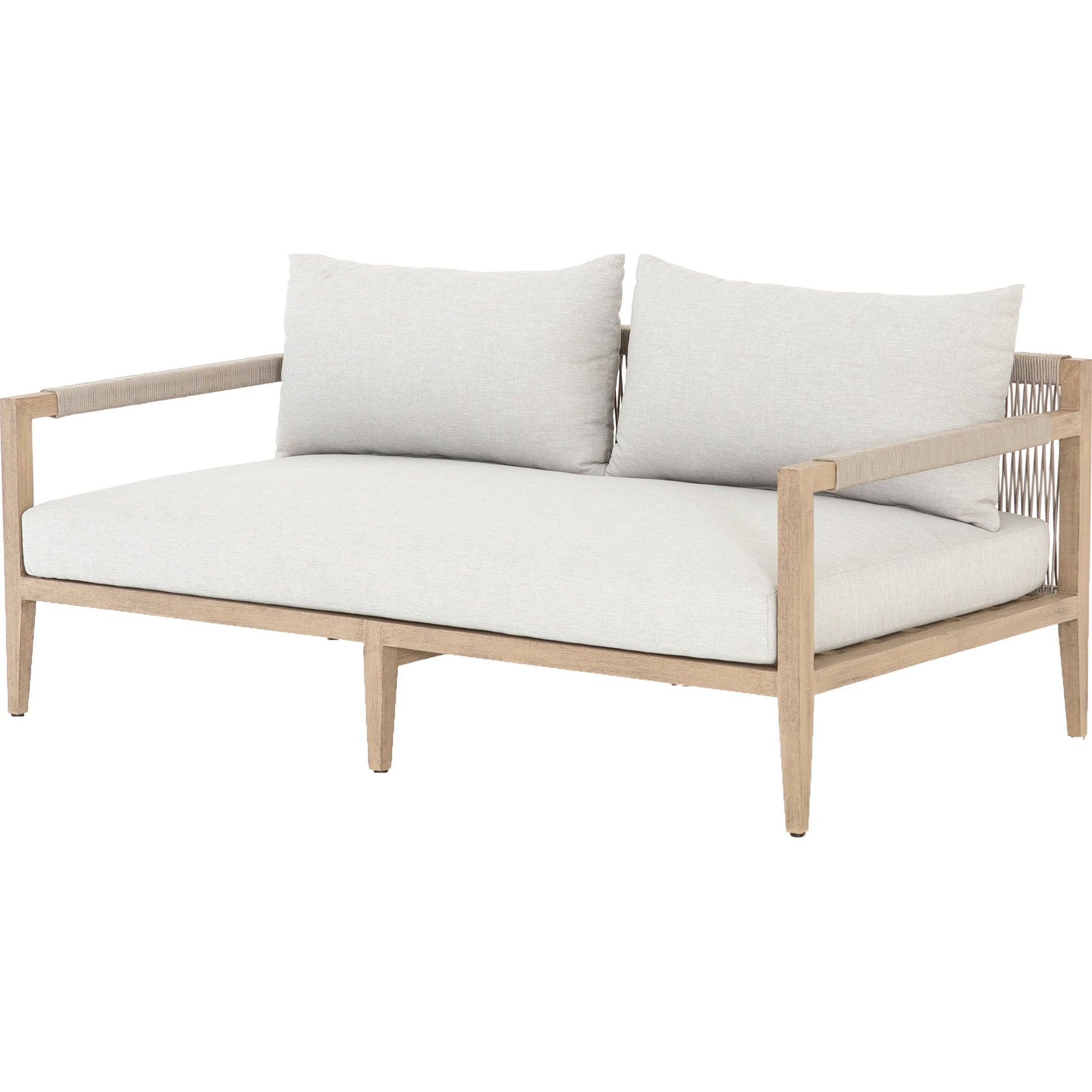 Sherwood Outdoor Sofa, Washed Brown by Four Hands. Made from 100% olefin, solid fsc®-certified teak, 100% polypropylene in a coastal style.