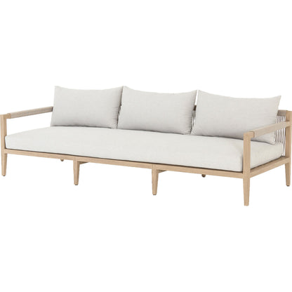 Sherwood Outdoor Sofa, Washed Brown by Four Hands. Made from 100% olefin, solid fsc®-certified teak, 100% polypropylene in a coastal style.