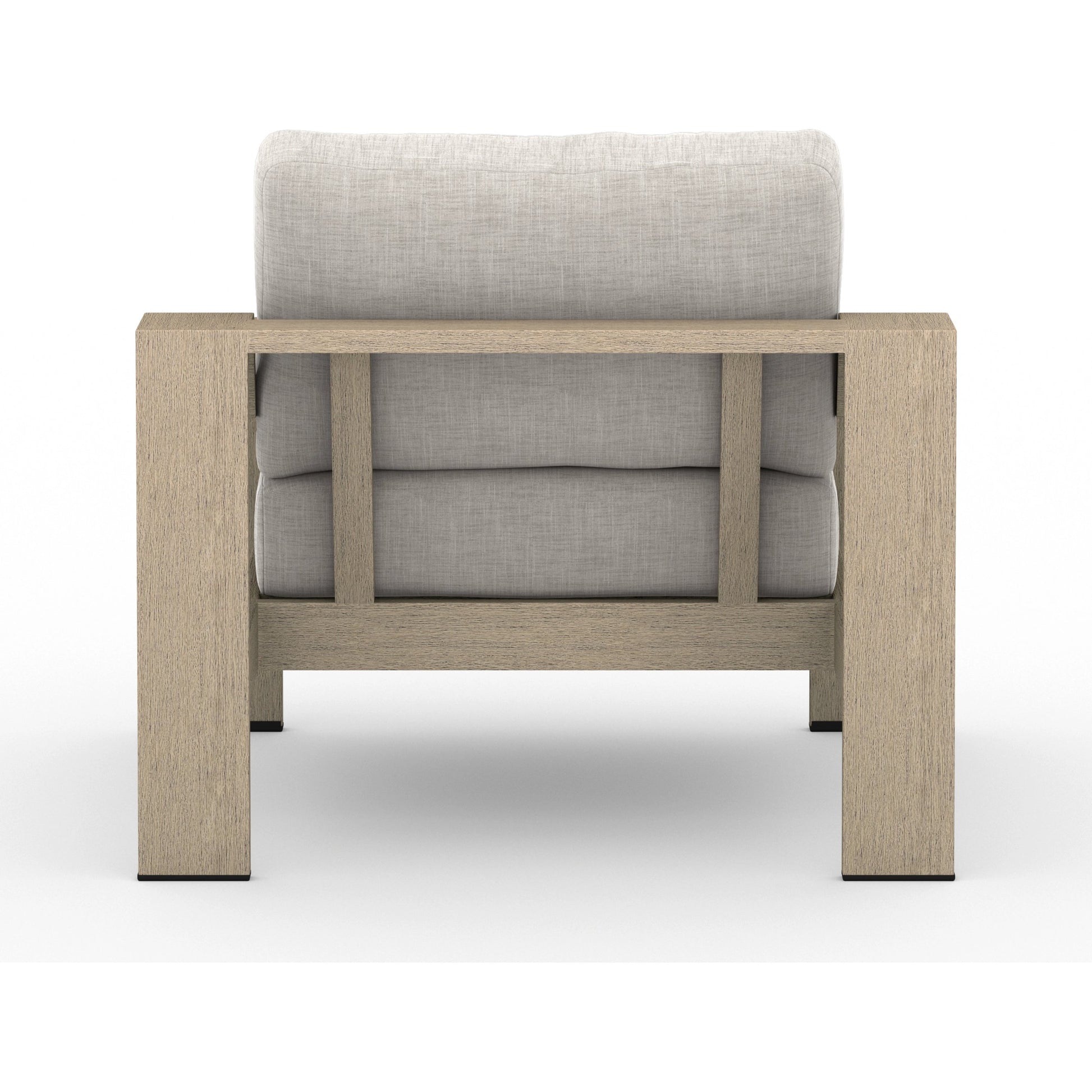 Monterey Outdoor Chair by Four Hands in stone gray, washed brown. Made from 100% olefin, solid fsc®-certified teak, 59% polyurethane foam, 30% polyester fiber, 11% polyester fiber batting in a coastal style.