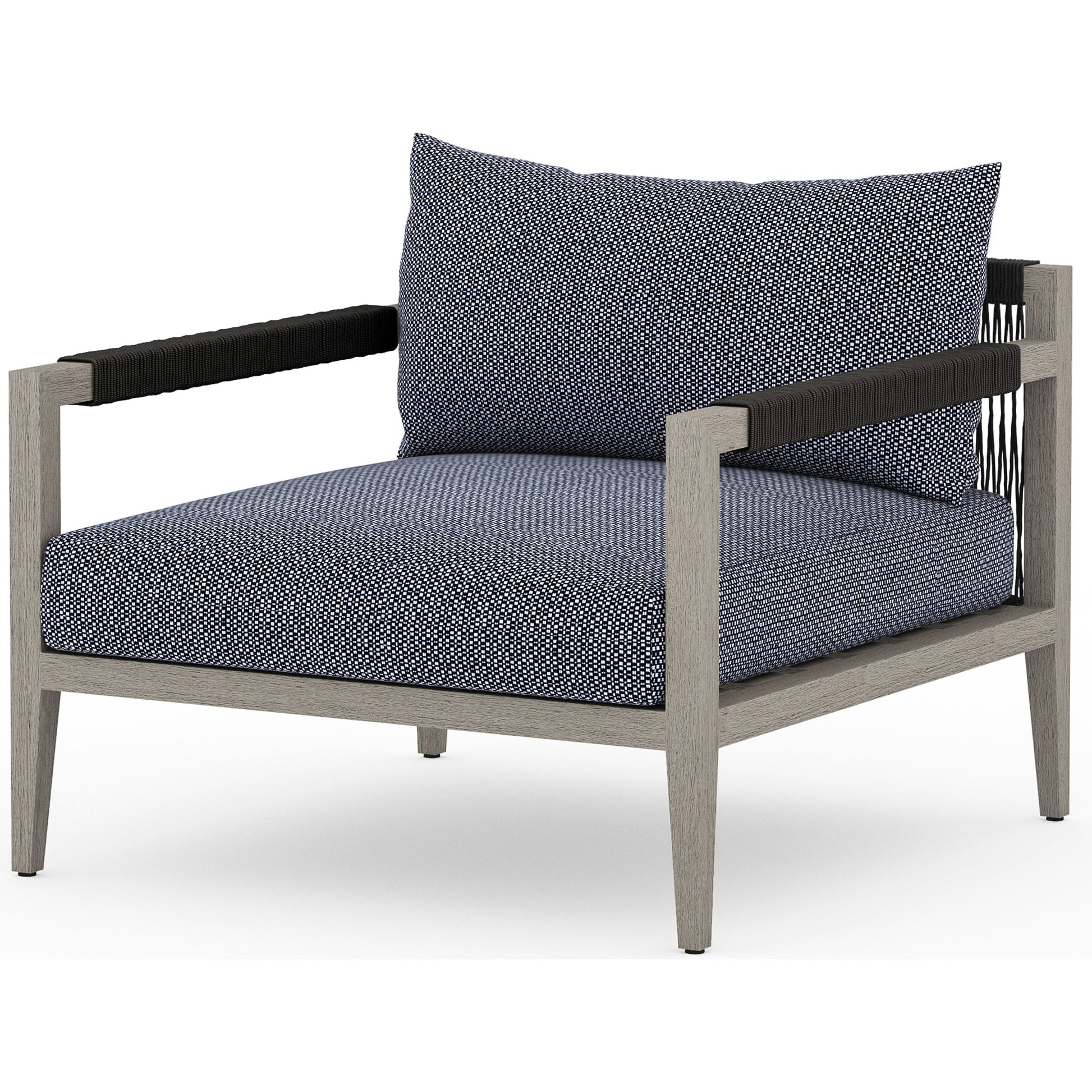 Sherwood Outdoor Chair, Weathered Grey by Four Hands. Made from 100% olefin, solid fsc®-certified teak, 100% polypropylene in a coastal style.